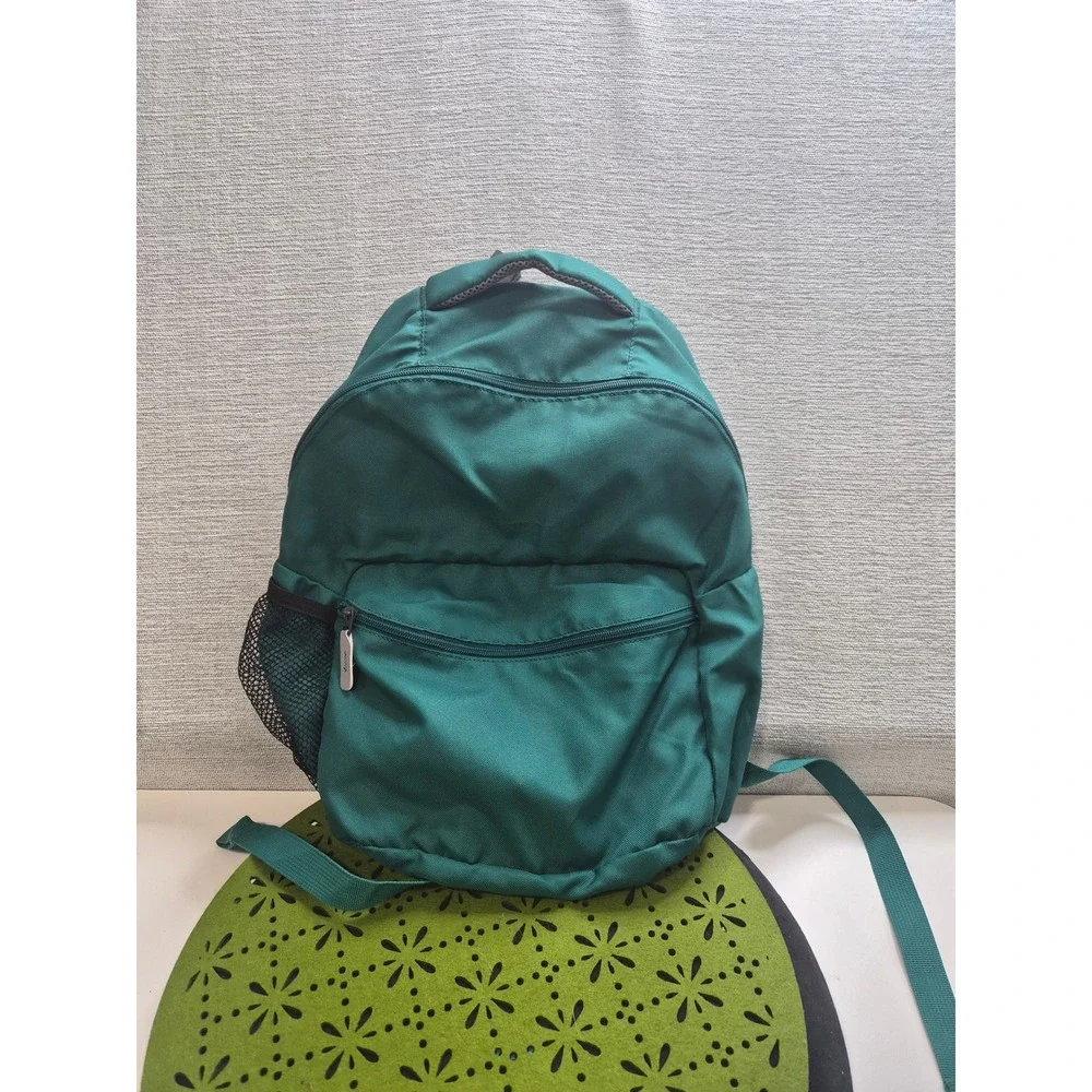 Kids School Backpack Forest Green Mesh Water Bottle Pocket Shoulder Straps